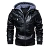 Men's Jackets Fashion Motorcycle Leather Jacket Men Removable Hood Autumn Winter PU Warm Coat Male Outwear Size S-4XL