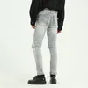 IEFB Mäns Slit High Street Light Blue Big Destroy Hole Small Leg Jeans Vent Lugter Bottoms Denim Trousers 9Y7124 210524