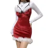 WJJDFC Christmas Party Dress New Fashion Christmas Style Bowknot Furry Suspender Dress Strapped Back Hollow Sexy Short Skirt Y1204