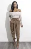 Женские брюки CAPRIS Продажа твердого цветной повязки Ткань с высокой талией Свободная подходящая Универсальная повседневная талия