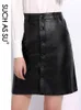Fall Winter Skirts Women Brand Knee-Length PU Leather Skirt S M L XL XXL XXXL 4XL Plus Size Single-Breasted Black Skirt Female 211120
