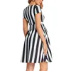 Kvinnor Elegant Maternity Klänning Sommar Kortärmad Slips Striped Graviditet Sommar Casual Midi Flowy Loose Belt Dress med fickor G220309