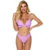 Costumi da bagno da donna Set Costume da bagno 2 pezzi Costume da bagno donna con volant Costumi da bagno viola Divisi a vita bassa Perizoma Bikini con fasciatura 210520