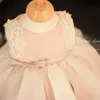 Robe de fille de fleur bébé filles dentelle rose sans manches anniversaire robe de baptême fête es mariage princesse E7 210610