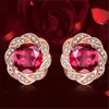 14k or rose couleur fleur rouge cristal rubis pierres précieuses diamants boucles d'oreilles pour les femmes bijoux classiques brincos bijoux de mode