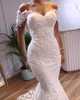 Eleganckie Suknie Ślubne Syrenki Suknia Ślubna Krótkie Rękawy Off Ramię Koronki Aplikacja Sweep Pociąg Custom Made Plus Size Formalna Sukienka Vestido de Novia