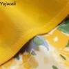 Yojoceli Vintage Drukuj Długie Split Dres Letnie Ruffles Frill Ołówek Casual Boho Beach Midi Vestidos 210609