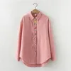 Vår Höst Preppy Style Kvinnor Långärmad Loose Casual T Shirts 100% Bomull Plaid Now Collar Blouse Femme Tops S94 210512