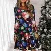 Casual Jurken Winter Kerstjurk Dames Lange Mouw O Neck Oversized Swing Xmas A Line Vintage Party Vestido Floral 40 #