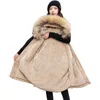 Winter Artificial Fur Hooded Jacket Dames Pluche Voering Warm Thicken Katoen Coat Casual Onregelmatige Lange Parka 210430