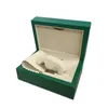 HJD Rolex de alta qualidade Caixas de relógios verdes Caixas de papel Certificado Caixas originais para homens de madeira Mens relógios Bolsas de presente acessórios274w