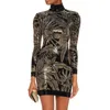 高品質のEst Baroccoデザイナー滑走路ドレス女性の長袖ダイヤモンド装飾ストレッチボディコン210521