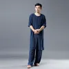 IEFB / homens desgaste redondo vestido de pescoço solto casual meditating yoga desgaste meia manga longa tops + calça casual dois pedaços conjunto 9Y1225 210524