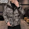 ANSZKTN NYA ANVÄNDNING Modig mens outwear broderi armé grön vadderad jacka 90% nerjackor män varma parkas vinterrock Y1103