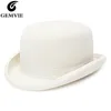 GEMVIE 100 Wool Felt White Bowler Hat For MenWomen Satin Lined Fashion Party Formal Fedora Costume Magician Cap 22030175230297426365