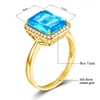 Золотое кольцо с голубым топазом, кольца с драгоценными камнями 18 карат для женщин с бриллиантами квадратной формы, уникальный зубец, женские ювелирные украшения ручной работы