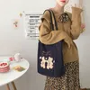 HBP Damen Cord-Umhängetasche Lucky Bears Stickerei gestreifte Canvas-Handtasche Öko-Stoff-Tragetasche Niedliche weiche Einkaufstaschen für Damen