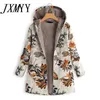 Dames Winter Warm Floral Hooded Jacket Bloem Print Hoody Vintage Oversized Jassen Gewatteerde Parkas 211018