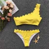 Bikini Swimwear Mulheres Uma Ombro Push Up Swimsuit Sexy Natação Terno Para Banhos Brasileira Alta Corte 210621