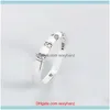 Jewelryauthentic 925 Sterling Sier Pan Anello smalto bianco Coppia distanziatori Striscia per le donne Regalo della festa nuziale Gioielli di moda Cluster Anelli Goccia