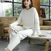 2 Pieces Set Women Knitted Tracksuit O-neck Sweater + Granny pants female sweater suit Homewear 211116