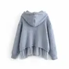 Eleganta kvinnor stickade hoodies mode damer mesh patchwork streetwear kvinnliga söta hooded tops chic girls 210427