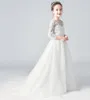 Beauty White Jewel Sleeves Applique Girl's Pageant Flower Girl Dresses Princess Party Child Skirt Custom