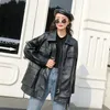 FMFSSOM Printemps Automne Quatre Grandes Poches Chic Lâche Design Biker BF Vintage Femmes Lady Pu Veste En Cuir En Cuir Moto Veste 210916