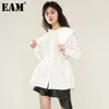 [EAM]女性気質大きいサイズホワイトブラウスピーターパン首輪長袖ルースシャツファッション春秋1DD485200 21512