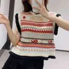 Streetwear Frauen Spitze Pullover Mode Damen Vintage Applikationen Tank Böhmische weibliche gestreifte Tops Chic Mädchen 210427