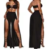 OMSJ Casual Sexy Women Streetwear 2 Pieces Set 3 Colors Strapless Tops High-waisted wide-leg Pants Fashion Patchwork Suits 210517