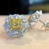 Vintage Topaz Moissanite Saplama Küpe 100% Gerçek 925 ayar gümüş Takı Promise Nişan Düğün Küpe Kadınlar için Hediye