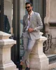 Beau smoking gris à carreaux pour hommes, vêtements de marié, blazer de mariage à Double boutonnage, tenue formelle de bal d'affaires (veste + pantalon)