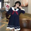 Весна японский стиль мини женское платье моряк воротник с длинным рукавом лолита es jk a-line лук лоскутные дамы 210521