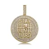 Glacé Forme Ronde Diamant Pendentif Collier Lettre Saty Dur Or Argent Plaqué Mens Bling Hip Hop Bijoux