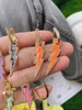 5 Pairs, Trendy summer fashion jewelry Gold color CZ Pave Neon rainbow colors lighting charm earring