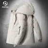 Homens de inverno para baixo jaqueta elegante sólido casaco grosso homem quente roupas marca vestuário com capuz parkas branco puffer jaqueta 211015