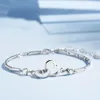 Bracelet jonc bijoux mode Durable accrocheur délicat femmes Double coeur pour amant main chaîne