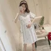 Korean Maternity Clothings Dresses Pregnancy Dress Plaid Loose V-neck Elegant For Pregnant Women