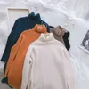 Turtleneck Noir Cachemire Robe de pull en tricot Femelle Automne Hiver Coréen surdimensionné Pulls à fond long en vrac 210420