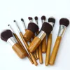 11 adet Bambu Kolu Makyaj Fırçalar Set Profesyonel Kozmetik Fırça Kitleri Göz Farı Vakfı Güzellik Makyaj Araçları Çuval bezi çantası ile