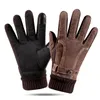 Cool Men Gift Cold Proof Warm Driving Gloves Black and Brown Pigskin Touch Screen Glove