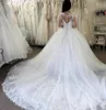 Long Sleeve Wedding Dresses Bridal Gowns Modest Garden A-line Sheer Neck Church Dubai Arabic Sweep Train Lace Up Tulle