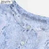 Kobiety Vintage o Neck Snake Skin Print Lace Up Casual Koszula Sukienka Kobieta Chic Pojedynczy Breasted Przezroczysty Vestidos DS8292 210420