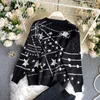 High Quality Fashion Spring Women Suits Star Pattern Loose Pullover Sweater Top + Knitted Skirt Suit Sets Two Piece 210514