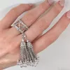 Anéis de cluster 925 prata esterlina para mulheres com gotas de cristal de borla dupla, joias de luxo de cor branca e preta