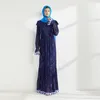 Women's Runway Dress O Neck Long Sleeves Embroidery Lace Ruffles Tassels Piping Elegant Fashion Maxi Dresses Vestidos