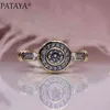 PATAYA Neue 585 Rose Gold Schöne Geschnitzte Natürliche Zirkon Ringe Frauen Mode Schmuck Hochzeit Feine Handwerk Hohle Runde Weiß ring2456396