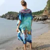 Bordado Poliéster Beach Kaftan Cobertura Up Dada de Praia Swimsuit Bikini Cover Tunics para PAREO SARONG WEAR Q1174 210420