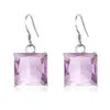 100% Real Silver 925 For Women Punk Pink Crystals Drop Earrings Square Gemstone Handmade Fashion Jewelry 2020